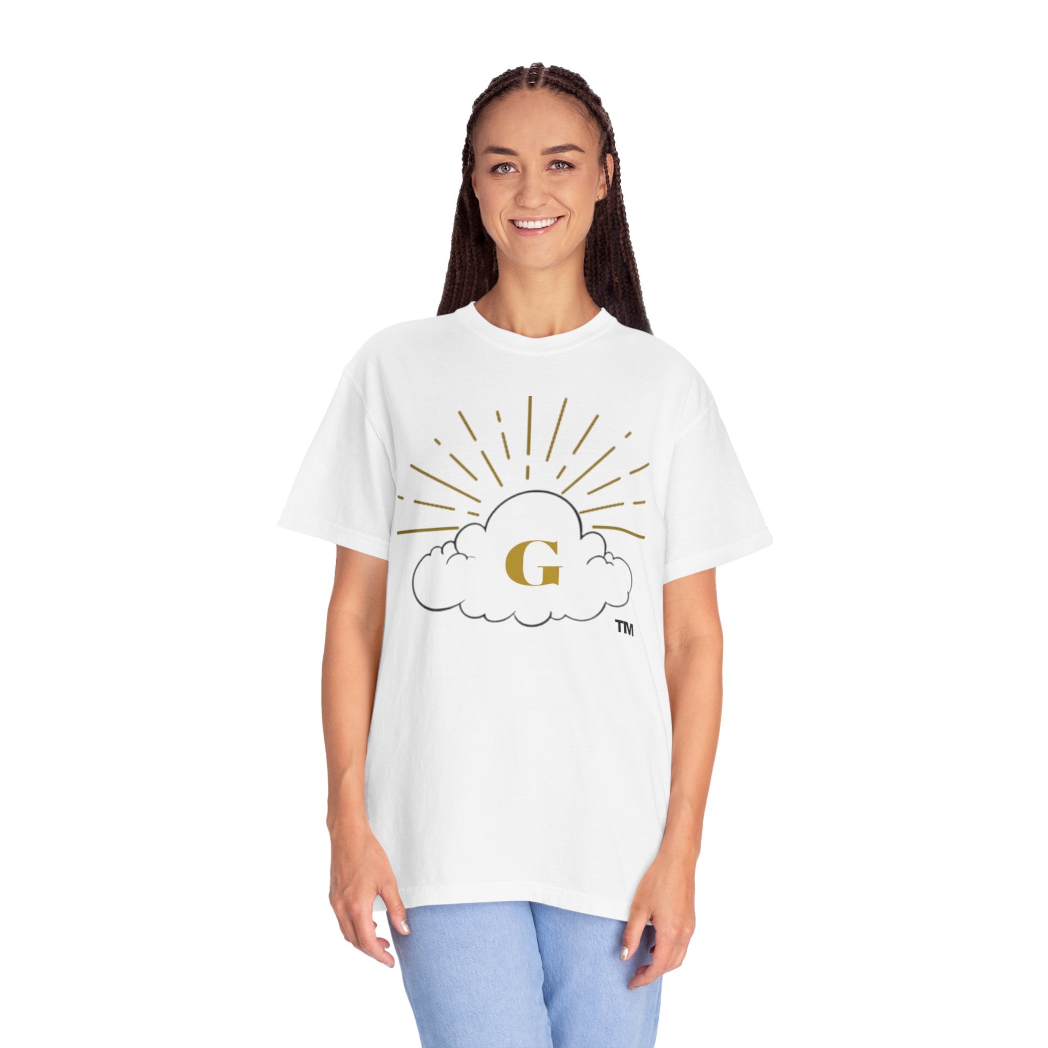 Cloud Sunburst T-Shirt — Gold "G" Logo Graphic Tee