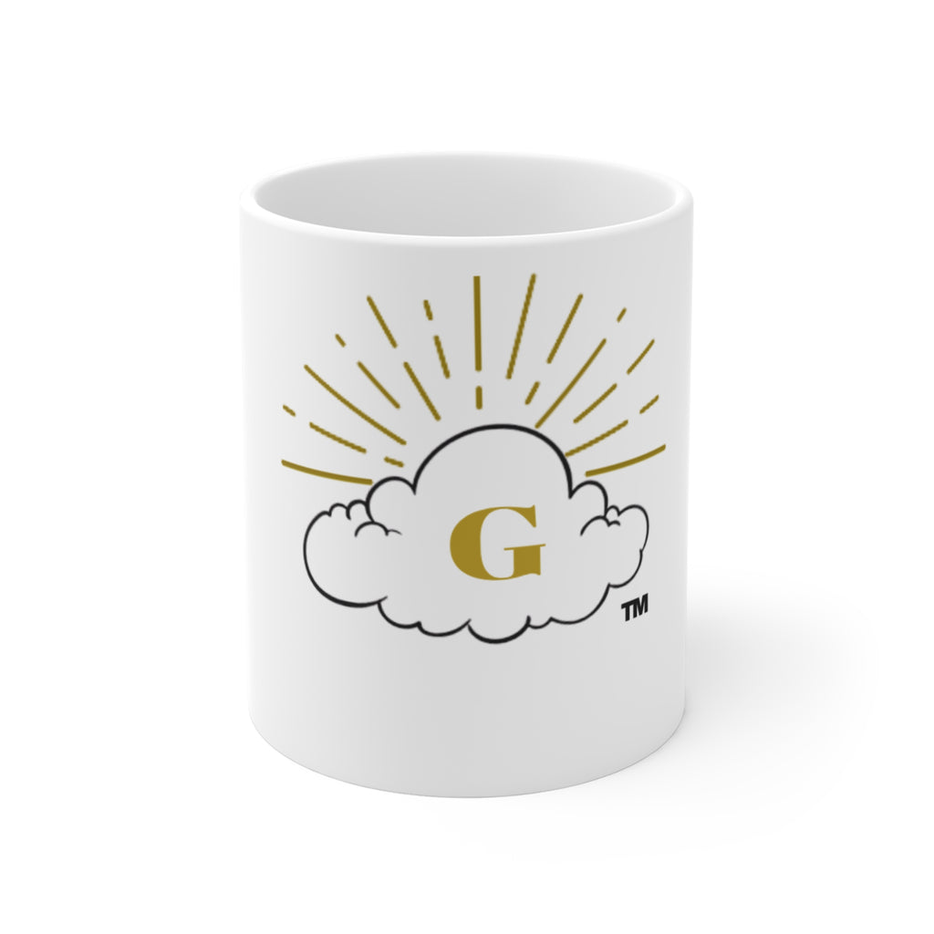 Gold 'G' Monogram Cloud Mug — Personalized Initial Coffee Cup (11 oz)